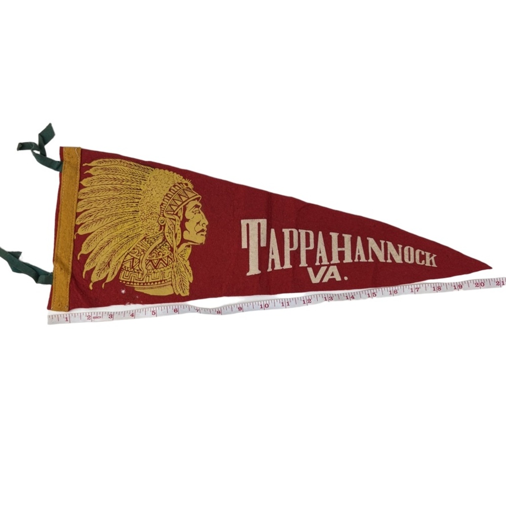Vintage Tappahannock Virginia Pennant 20" Red Gold Native American Head Souvenir